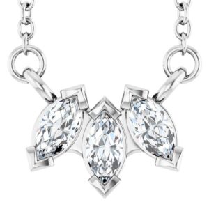 Three Stone Marquise Diamond Necklace 14K White Gold
