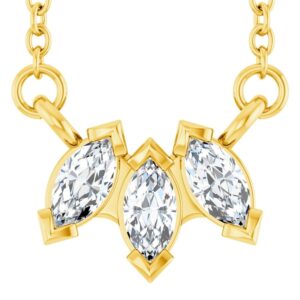 Three Stone Marquise Diamond Necklace 14K Yellow Gold
