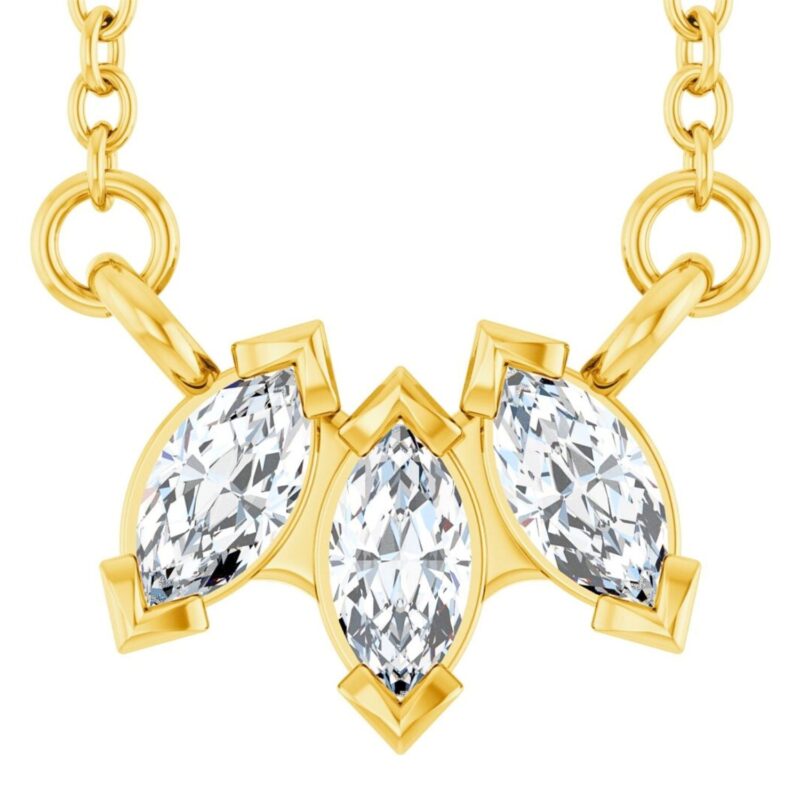 Three Stone Marquise Diamond Necklace 14K Yellow Gold