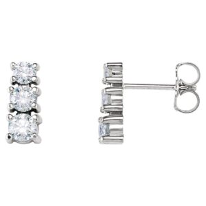 Three Stone Past Present Future Diamond Earrings 14K White Gold