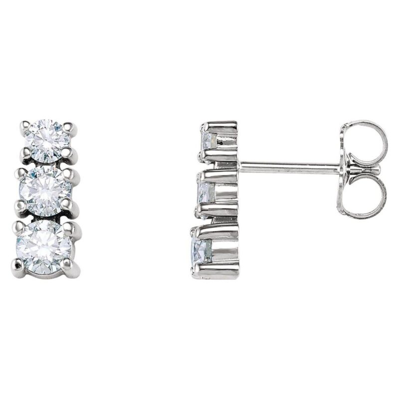 Three Stone Past Present Future Diamond Earrings 14K White Gold