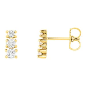 Three Stone Past Present Future Diamond Earrings 14K Yellow Gold