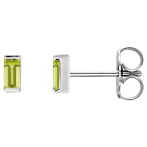 Tiny Baguette Peridot Stud Earrings 14K White Gold