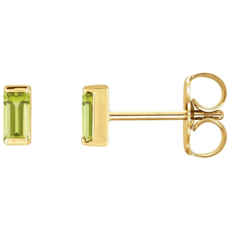 Tiny Baguette Peridot Stud Earrings 14K Yellow Gold