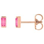 Tiny Baguette Pink Tourmaline Stud Earrings 14K Rose Gold Tiny Baguette Pink Tourmaline Stud Earrings 14K Rose Gold