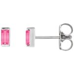 Tiny Baguette Pink Tourmaline Stud Earrings 14K White Gold Tiny Baguette Pink Tourmaline Stud Earrings 14K White Gold
