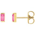 Tiny Baguette Pink Tourmaline Stud Earrings 14K Yellow Gold Tiny Baguette Pink Tourmaline Stud Earrings 14K Yellow Gold