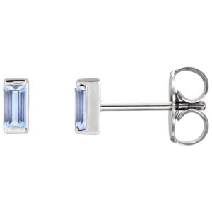 Tiny Baguette Tanzanite Stud Earrings 14K White Gold