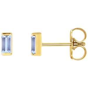 Tiny Baguette Tanzanite Stud Earrings 14K Yellow Gold
