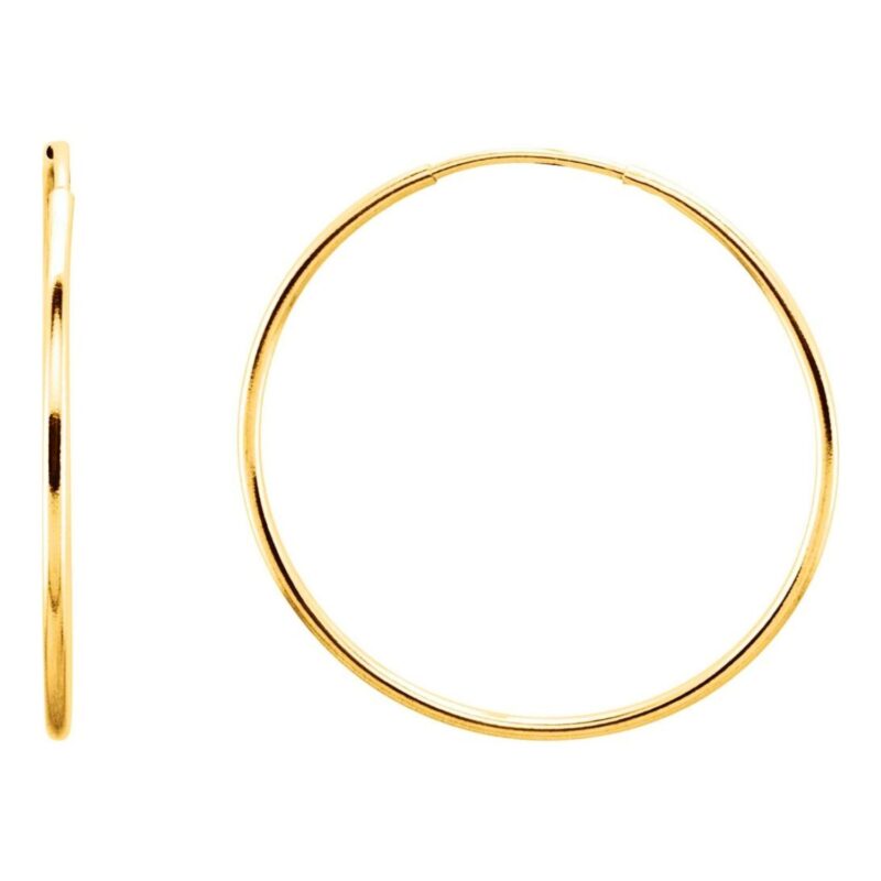 Tiny Endless Tube Hoop Earrings Small Sizes 14K Yellow Gold