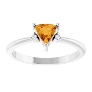 Trillion Cut Citrine Ring Diamond Accented 14K White Gold