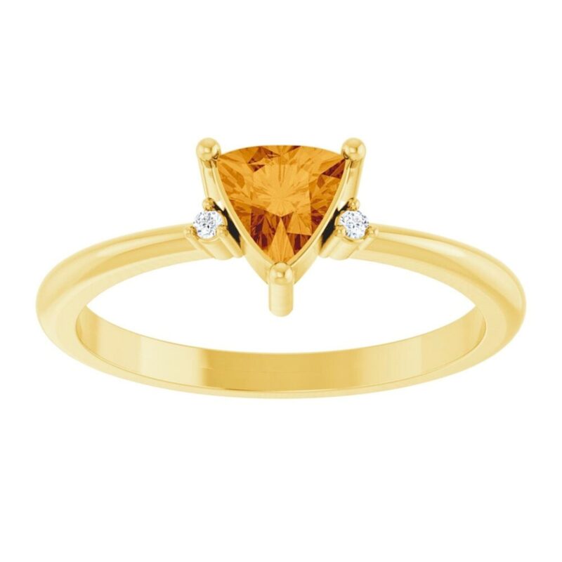 Trillion Cut Citrine Ring Diamond Accented 14K Yellow Gold