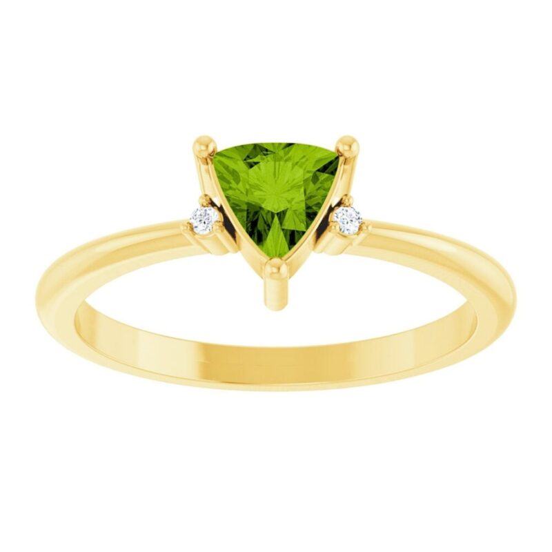 Trillion Cut Peridot Ring in 14k Gold with Diamond Accents