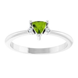Trillion Cut Peridot Ring in 14k White Gold with Diamond Accents