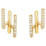 Triple Stacked Diamond J-Hoop Earrings 14K Gold