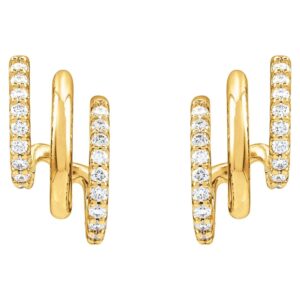 Triple Stacked Diamond J-Hoop Earrings 14K Gold