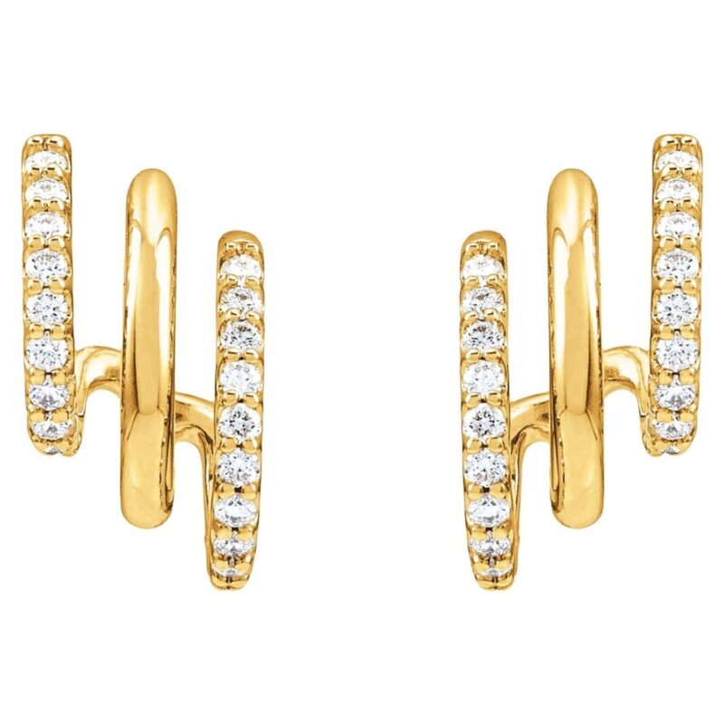 Triple Stacked Diamond J-Hoop Earrings 14K Gold