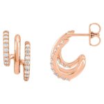 Triple Stacked Diamond J-Hoop Earrings 14K Rose Gold