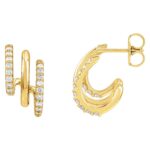 Triple Stacked Diamond J-Hoop Earrings 14K Yellow Gold