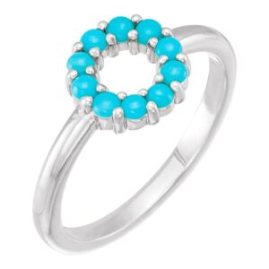 Turquoise Cabochon Halo Ring 14K White Gold