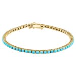 Turquoise Tennis Bracelet 14k Yellow Gold 7.5 Inch