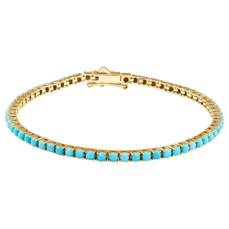 Turquoise Tennis Bracelet 14k Yellow Gold 7.5 Inch