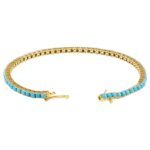 Turquoise Tennis Bracelet 14k Yellow Gold Box Clasp