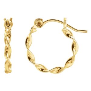 Twisted Catch Back Hoop Earrings 14k Yellow Gold