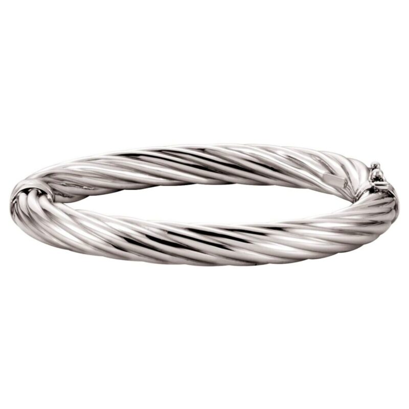 Twisted Rope Hinged Bangle Bracelet Sterling Silver
