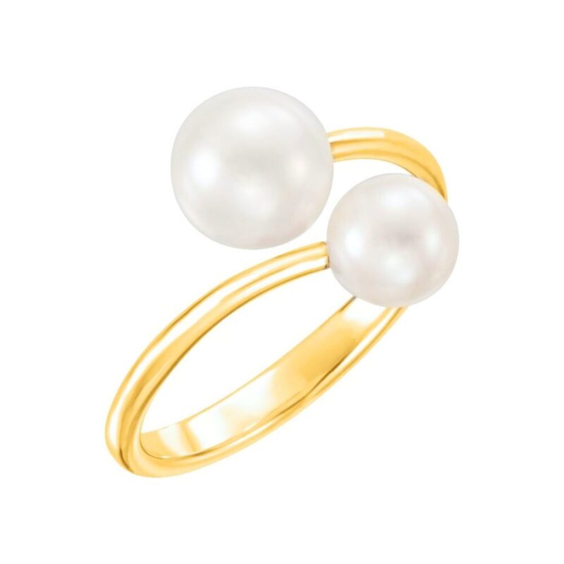 Two Pearl Bypass Ring 14K Gold