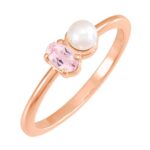 Two Stone Pink Morganite and Akoya Pearl Ring 14k Rose Gold Two Stone Pink Morganite and Akoya Pearl Ring 14k Rose Gold