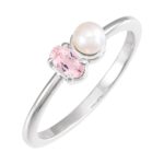 Two Stone Pink Morganite and Akoya Pearl Ring 14k White Gold Two Stone Pink Morganite and Akoya Pearl Ring 14k White Gold