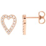 1 4 Ct Diamond Open Heart Stud Earrings 14K Rose Gold