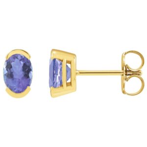 1 Carat Tw Oval Tanzanite Stud Earrings 14K Yellow Gold