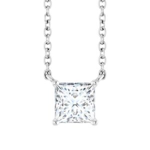 12 Carat Princess Cut Diamond Solitaire Necklace 14K White Gold