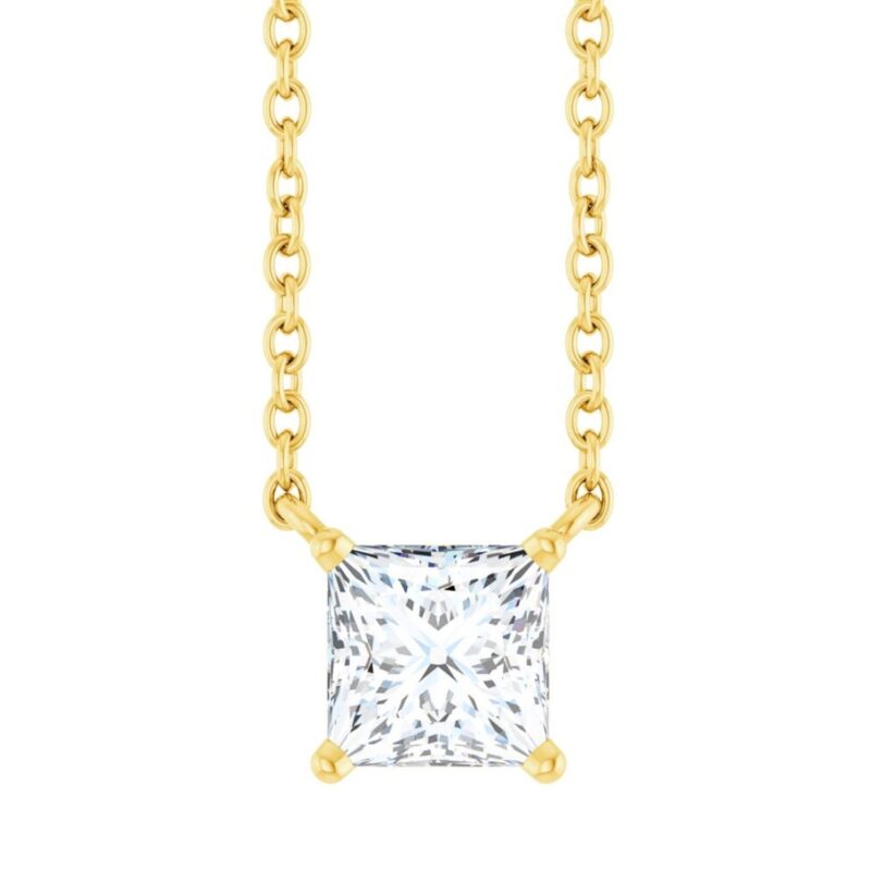 1 2 Carat Princess Cut Diamond Solitaire Necklace 14K Yellow Gold