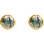 14K Gold Bezel Set Green Moss Agate Stud Earrings 14K Gold Bezel Set Green Moss Agate Stud Earrings