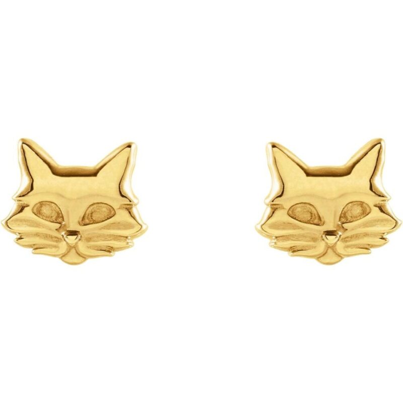 14K Gold Cat Stud Earrings