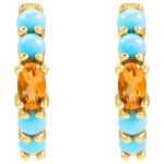 14K Gold Citrine and Turquoise Hoop Earrings 19.6 mm 14K Gold Citrine and Turquoise Hoop Earrings 19.6 mm