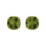 14K Gold Cushion Cut Peridot Stud Earrings