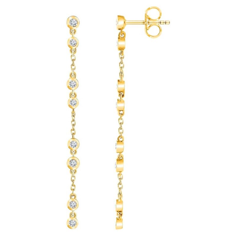 14K Gold Dangle Multi Diamond Chain Stud Earrings