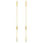 14K Gold Diamond Bar Drop Chain Earrings