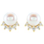 14K Gold Diamond Crown Pearl Stud Earrings 14K Gold Diamond Crown Pearl Stud Earrings