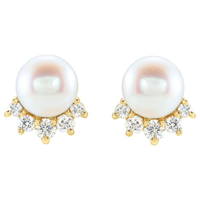 14K Gold Diamond Crown Pearl Stud Earrings 14K Gold Diamond Crown Pearl Stud Earrings