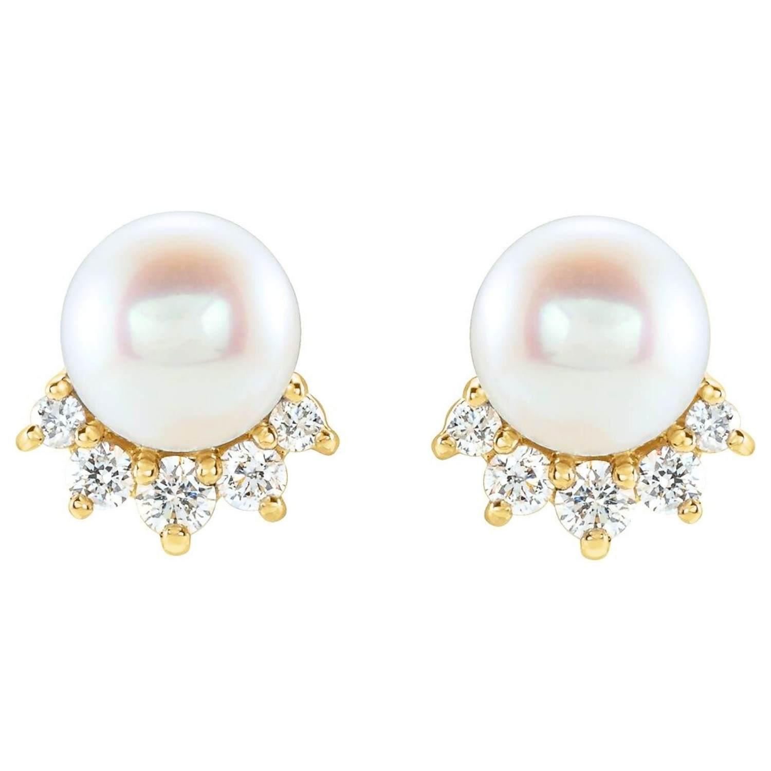 14K Gold Diamond Crown Pearl Stud Earrings 14K Gold Diamond Crown Pearl Stud Earrings