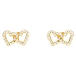 14K Gold Diamond Interlocking Double Heart Stud Earrings 1 5 CTW