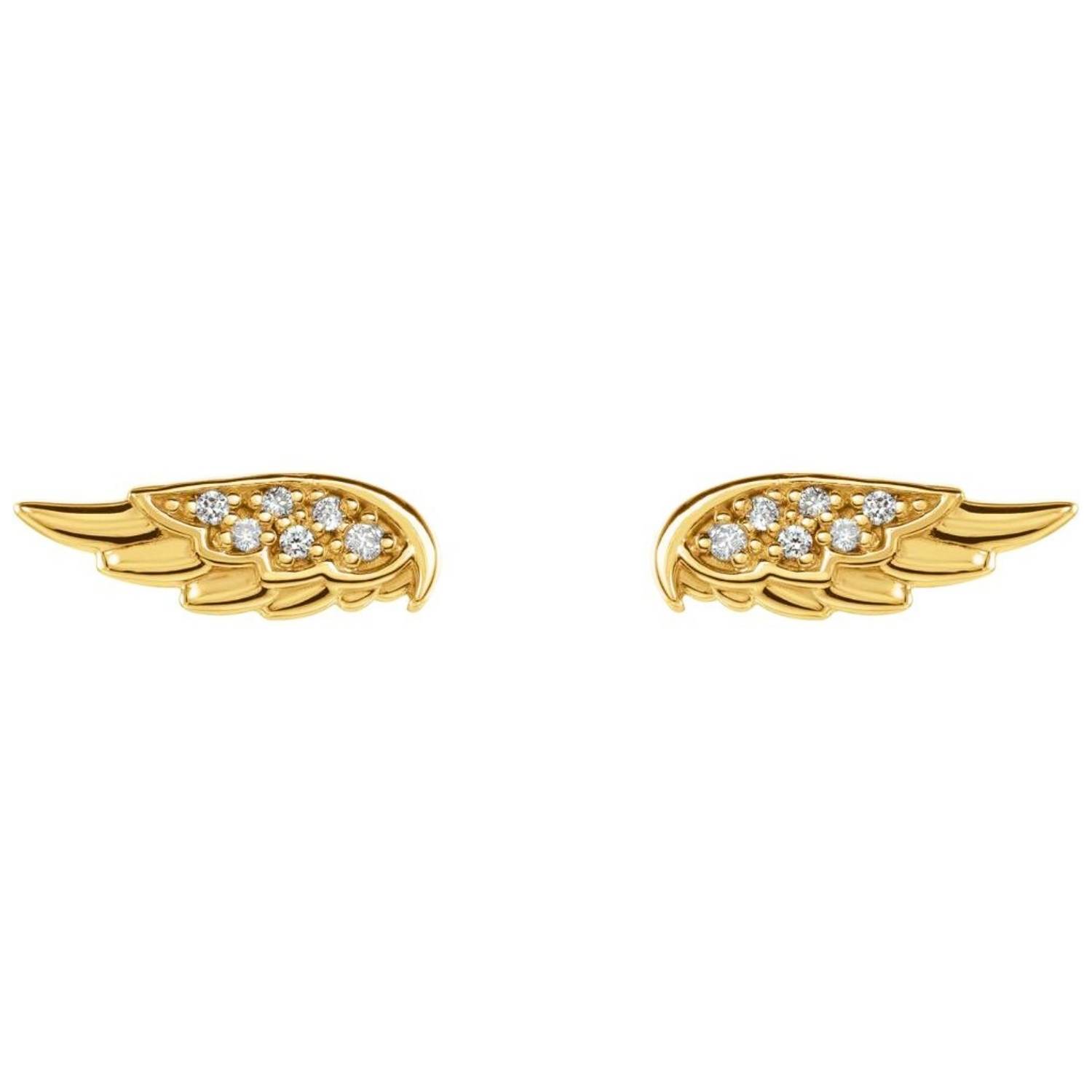 14K Gold Diamond Sparkling Angel Wing Stud Earrings 14K Gold Diamond Sparkling Angel Wing Stud Earrings