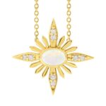 14K Gold Diamond and Opal Starburst Pendant Necklace 14K Gold Diamond and Opal Starburst Pendant Necklace