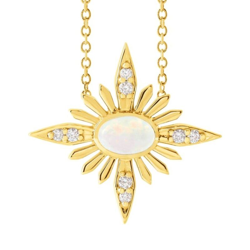 14K Gold Diamond and Opal Starburst Pendant Necklace 14K Gold Diamond and Opal Starburst Pendant Necklace