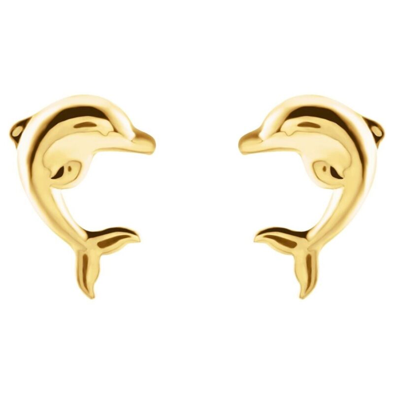 14K Gold Dolphin Stud Earrings
